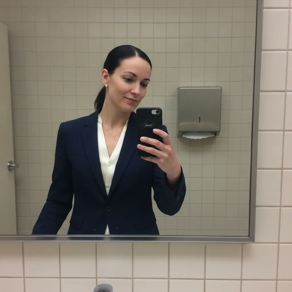 Mirror selfie in a blazer before an interview